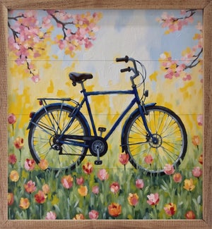 Blue Bike In Tulip Field